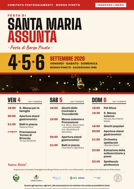 Variante da strada: fondo crema, blocco rosso in testa, fascia gialla con le date