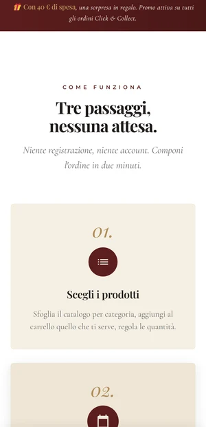 Schermata "come funziona": tre passaggi, niente registrazione
