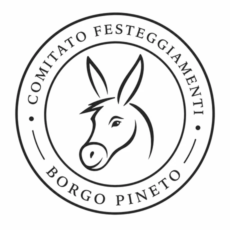 Emblema circolare a timbro con la testa dell'asinello, dicitura Comitato Festeggiamenti Borgo Pineto attorno